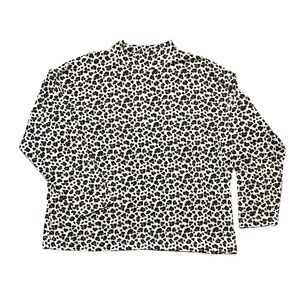 Basic Editions Plus Sized  Vintage White Cheetah Print Turtleneck